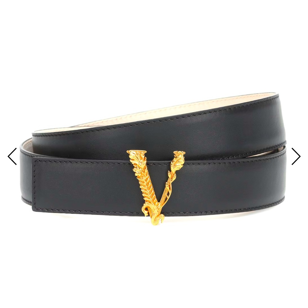 Versace 6cm black leather belt crafted in Italy from supple leather.